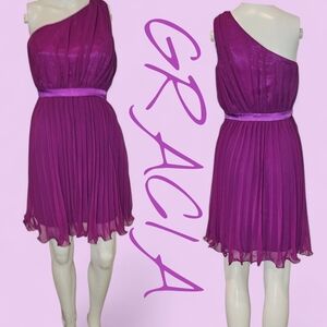 Gracia Purple One-Shoulder Pleated Mini Dress Size Meduim